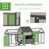 PawHut 100" Wooden Chicken Coop with Double Run, Nesting Box, Gray