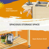 Outsunny 48" x 21" x 34" Wooden Elevated Planter Bed with 8 Pocket Grow Grid, Lockable Wheels, Foldable Side Clapboard, Filter Fabric, and Drainage Holes, Natural