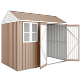 Outsunny 8' x 6' Metal Garden Storage Shed, with Double Swing Doors, Air Vents, Window, Light Brown