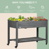 Outsunny 47" x 21" Elevated Wooden Planter Bed with Lockable Wheels, Storage Shelf, Filter Fabric & Drainage Holes, Gray