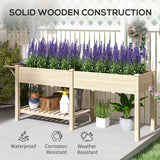 Outsunny 7.8' x 2' x 2.6' Elevated Wooden Planter Bed with Side Table, Shelf, Bed Liner & Drain Holes, Natural