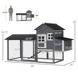 PawHut 84" Wooden Chicken Coop for 2-3 Chickens with Run, Nesting Box, Asphalt Roof, Removable Tray, Ramp, Gray