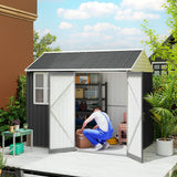 Outsunny 8' x 6' Metal Garden Storage Shed, with Double Swing Doors, Air Vents, Window, Dark Gray