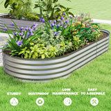 Outsunny 7' x 3' x 1' Raised Garden Bed Set, with Metal Plant Stakes, Silver