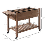 Outsunny 48" x 21" x 34" Wooden Elevated Planter Bed with 8 Pocket Grow Grid, Lockable Wheels, Foldable Side Clapboard, Filter Fabric, and Drainage Holes, Brown
