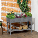 Outsunny 43" x 18" x 30" Wooden Elevated Planter Bed with 8 Slots and Open Shelf, Gray