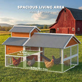 PawHut 79" Chicken Coop for 6 Chickens with Run, Wooden Chicken House with Nesting Boxes and Pull-Out Tray