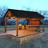 Outsunny 11' x 13' Hardtop Gazebo with Galvanized Steel Roof, Wooden Frame, Ceiling Hook, Natural Wood Finish