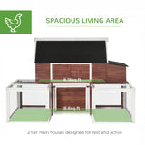 PawHut Wooden Chicken Coop With Henhouse, Nesting Box, Double Runs, Asphalt Roof, Ramp