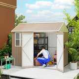 Outsunny 8' x 6' Metal Garden Storage Shed, with Double Swing Doors, Air Vents, Window, Light Brown