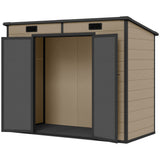 Outsunny 8' x 4' Plastic Outdoor Storage Shed with Floor, Window, Lockable Doors and Vents, Light Brown