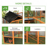 PawHut 141.75" x 48" x 61" Wooden Chicken Coop & Run for 6 - 10 Chickens, Hen House Add-On with Storage, Perches, Natural