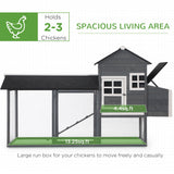 PawHut 84" Wooden Chicken Coop for 2-3 Chickens with Run, Nesting Box, Asphalt Roof, Removable Tray, Ramp, Gray