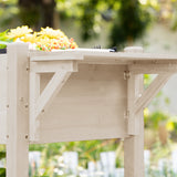 Outsunny 48" x 21" x 34" Wooden Elevated Planter Bed with 8 Pocket Grow Grid, Lockable Wheels, Foldable Side Clapboard, Filter Fabric, and Drainage Holes, Natural