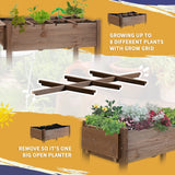 Outsunny 48" x 21" x 34" Wooden Elevated Planter Bed with 8 Pocket Grow Grid, Lockable Wheels, Foldable Side Clapboard, Filter Fabric, and Drainage Holes, Brown