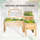 Outsunny Wooden Elevated Planter Bed with Bed Liner, Set of 3, Natural