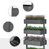 Outsunny Wooden Elevated Planter Bed, 4-Tier with Bed Liners, Self-Draining,Gray