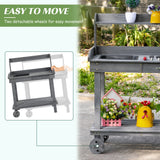 Outsunny 36" Wooden Potting Table with 2 Wheels, Removable Sink, Drawer & Storage Shelf, Gray