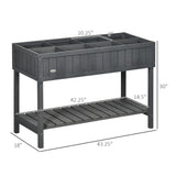 Outsunny 43" x 18" x 30" Wooden Elevated Planter Bed with 8 Slots and Open Shelf, Gray