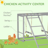PawHut Chicken Activity Play Structure With Swing Set, Multiple Perches & Hen Ladder, Gray