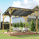 Outsunny 10' x 14' Wooden Gazebo, Hardtop Lean-to Gazebo with Galvanized Steel Sloped Roof, Bar Shelf, Natural Wood