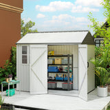 Outsunny 8' x 6' Metal Storage Shed, with Double Swing Doors, Air Vents, Window, White