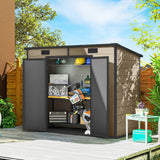 Outsunny 8' x 4' Plastic Outdoor Storage Shed with Floor, Window, Lockable Doors and Vents, Light Brown