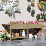 Outsunny 7.8' x 2' x 2.6' Elevated Wooden Planter Bed with Side Table, Shelf, Bed Liner & Drain Holes, Tan