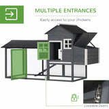 PawHut 84" Wooden Chicken Coop for 2-3 Chickens with Run, Nesting Box, Asphalt Roof, Removable Tray, Ramp, Gray