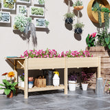 Outsunny 7.8' x 2' x 2.6' Elevated Wooden Planter Bed with Side Table, Shelf, Bed Liner & Drain Holes, Natural