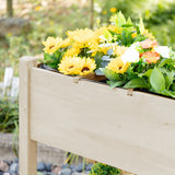 Outsunny 48" x 21" x 34" Wooden Elevated Planter Bed with 8 Pocket Grow Grid, Lockable Wheels, Foldable Side Clapboard, Filter Fabric, and Drainage Holes, Natural