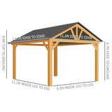 Outsunny 11' x 13' Hardtop Gazebo with Galvanized Steel Roof, Wooden Frame, Ceiling Hook, Natural Wood Finish