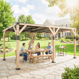Outsunny 10' x 20' Wooden Gazebo, Hardtop Lean-to Gazebo with Galvanized Steel Sloped Roof, Light Walnut