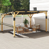 Outsunny 10' x 14' Wooden Gazebo, Hardtop Lean-to Gazebo with Galvanized Steel Sloped Roof, Bar Shelf, Natural Wood