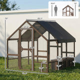 PawHut Large Wooden Chicken Coop for 8-10 Hens, with Walk-in Chicken Run, Waterproof Cover, Nesting Boxes and Perches, Dark Brown