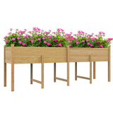 Outsunny 7.4' x 1.8' x 2.6' Elevated Wooden Planter Bed with Bed Liner & Drain Holes, Natural
