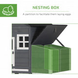 PawHut 84" Wooden Chicken Coop for 2-3 Chickens with Run, Nesting Box, Asphalt Roof, Removable Tray, Ramp, Gray