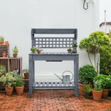 Outsunny 39" Wooden Potting Table with Sliding Tabletop, Dry Sink, Storage Shelf, Gray