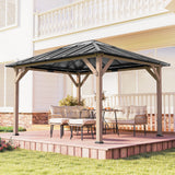 Outsunny 10' x 16' Wood Frame Gazebo with Hardtop Galvanized Steel Roof, UPF50+ Sun Protection, Clear Roof Top, Light Walnut
