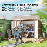 Outsunny 8' x 6' Metal Garden Storage Shed, with Double Swing Doors, Air Vents, Window, Light Brown