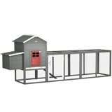 PawHut 118" Large Wooden Chicken Coop for 3-6 Chickens with Asphalt Roof, with Henhouse, Run, Slide-Out Tray and Nesting Box, Gray