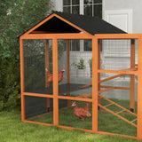 PawHut 141.75" x 48" x 61" Wooden Chicken Coop & Run for 6 - 10 Chickens, Hen House Add-On with Storage, Perches, Natural