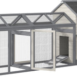 PawHut 100" Wooden Chicken Coop with Double Run, Nesting Box, Gray