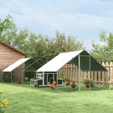 PawHut 10' x 26' x 6.5' Steel Frame Chicken Run with Waterproof and Anti-UV Cover, Lockable Door