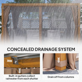 Outsunny 10' x 13' Outdoor Retractable Pergola with Sun Shade, Aluminum Louvered Top, Curtains, Netting, Natural Wood Tone