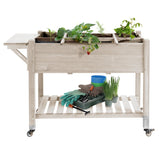 Outsunny 48" x 21" x 34" Wooden Elevated Planter Bed with 8 Pocket Grow Grid, Lockable Wheels, Foldable Side Clapboard, Filter Fabric, and Drainage Holes, Natural