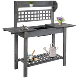 Outsunny 39" Wooden Potting Table with Sliding Tabletop, Dry Sink, Storage Shelf, Gray