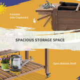 Outsunny 48" x 21" x 34" Wooden Elevated Planter Bed with 8 Pocket Grow Grid, Lockable Wheels, Foldable Side Clapboard, Filter Fabric, and Drainage Holes, Brown