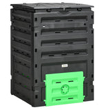 Outsunny Garden Compost Bin, 120 Gallon (450L) Garden Composter, BPA Free, with 80 Vents and 2 Sliding Doors, Black