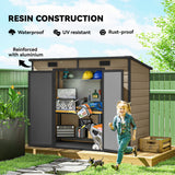Outsunny 8' x 4' Plastic Outdoor Storage Shed with Floor, Window, Lockable Doors and Vents, Light Brown